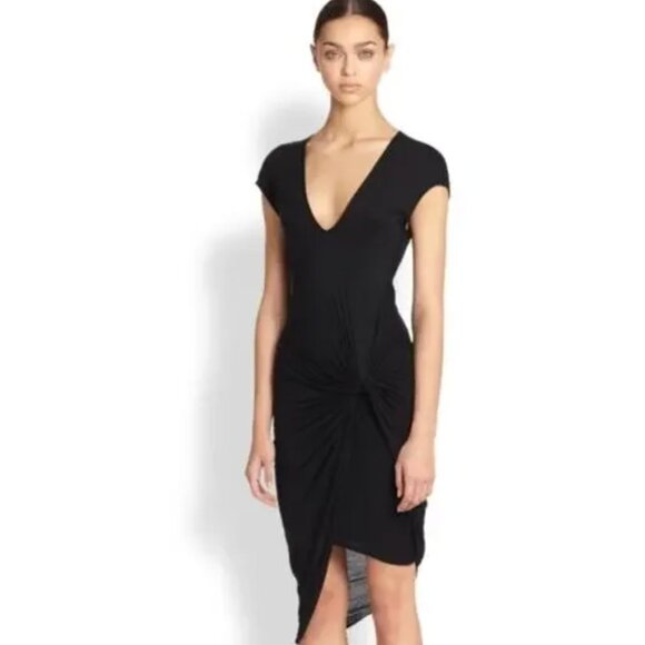 Helmut Lang Little Black Asymmetrical Draped Knotted Jersey Dress size M - Picture 1 of 9